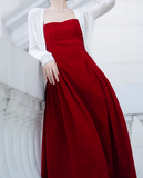 Kong style retro red velvet suspender dress HZ1024