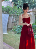 Kong style retro red velvet suspender dress HZ1024