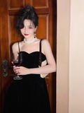 Kong style retro red velvet suspender dress HZ1024
