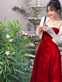 Kong style retro red velvet suspender dress HZ1024