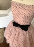 Strapless Ball Gown Tulle Polka Dot Short Prom Dresses Pink Homecoming Dresses HZ1024