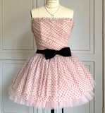 Strapless Ball Gown Tulle Polka Dot Short Prom Dresses Pink Homecoming Dresses HZ1024