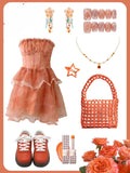 Strapless Ball Gown Tulle Short Prom Dresses Coral Red Homecoming Dresses HZ1024