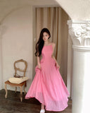 holiday style a-line pink sleeveless backless suspender dress HZ1024
