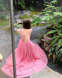 holiday style a-line pink sleeveless backless suspender dress HZ1024