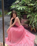 holiday style a-line pink sleeveless backless suspender dress HZ1024