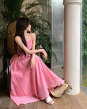 holiday style a-line pink sleeveless backless suspender dress HZ1024
