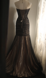 Sweetheart Mermaid Tulle Beaded Long Prom Dresses, Black Formal Dresses HZ1024