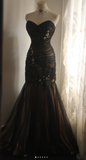 Sweetheart Mermaid Tulle Beaded Long Prom Dresses, Black Formal Dresses HZ1024