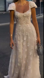 Square Neck Sheath Chiffon Appliqu¨¦ Long Prom Dresses, White Backless Formal Dresses HZ1024
