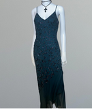Spaghetti Strap Sheath Chiffon Beaded Long Prom Dresses, Jade Backless Formal Dresses HZ1024