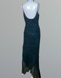 Spaghetti Strap Sheath Chiffon Beaded Long Prom Dresses, Jade Backless Formal Dresses HZ1024