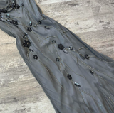 Spaghetti Strap Sheath Chiffon Beaded Long Prom Dresses, Dark Gray Formal Evening Dresses HZ1024