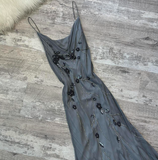 Spaghetti Strap Sheath Chiffon Beaded Long Prom Dresses, Dark Gray Formal Evening Dresses HZ1024