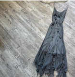 Spaghetti Strap Sheath Chiffon Beaded Long Prom Dresses, Dark Gray Formal Evening Dresses HZ1024