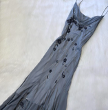 Spaghetti Strap Sheath Chiffon Beaded Long Prom Dresses, Dark Gray Formal Evening Dresses HZ1024