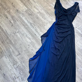 V neck Sheath Chiffon Long Prom Dresses, Gradient Blue Formal Evening Dresses HZ1024