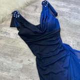 V neck Sheath Chiffon Long Prom Dresses, Gradient Blue Formal Evening Dresses HZ1024