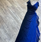 V neck Sheath Chiffon Long Prom Dresses, Gradient Blue Formal Evening Dresses HZ1024