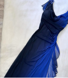 V neck Sheath Chiffon Long Prom Dresses, Gradient Blue Formal Evening Dresses HZ1024