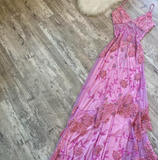 Spaghetti Strap Sheath Chiffon Beaded Long Prom Dresses, Pink Formal Evening Dresses HZ1024