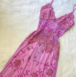 Spaghetti Strap Sheath Chiffon Beaded Long Prom Dresses, Pink Formal Evening Dresses HZ1024