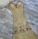 Spaghetti Strap Sheath Chiffon Beaded Long Prom Dresses, Yellow Formal Evening Dresses HZ1024