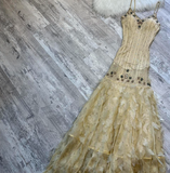 Spaghetti Strap Sheath Chiffon Beaded Long Prom Dresses, Yellow Formal Evening Dresses HZ1024