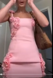 Square Neck Sheath Satin Applique Short Prom Dresses, Pink Homecoming Dresses Sweet Birthday Dresses HZ1024