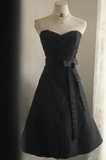 Sweetheart A-Line Satin Short Prom Dresses, Black Homecoming Dresses Sweet Birthday Dresses HZ1024