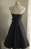 Sweetheart A-Line Satin Short Prom Dresses, Black Homecoming Dresses Sweet Birthday Dresses HZ1024