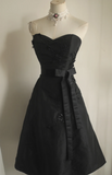 Sweetheart A-Line Satin Short Prom Dresses, Black Homecoming Dresses Sweet Birthday Dresses HZ1024