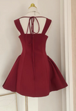 Square Neck A-Line Satin Short Prom Dresses, Burgundy Homecoming Dresses, Sweet Birthday Dresses HZ1024