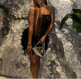 Strapless Bodycon Short Prom Dresses, Black Homecoming Dresses, Sequined Birthday Dresses HZ1024