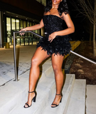 Strapless Bodycon Short Prom Dresses, Black Homecoming Dresses, Sequined Birthday Dresses HZ1024