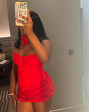 Strapless Bodycon Chiffon Short Prom Dresses, Red Homecoming Dresses Birthday Dresses HZ1024