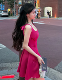 Square Neck A-Line Satin Short Prom Dresses, Fuchsia Homecoming Dresses, Sweet Birthday Dresses HZ1024