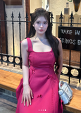 Square Neck A-Line Satin Short Prom Dresses, Fuchsia Homecoming Dresses, Sweet Birthday Dresses HZ1024