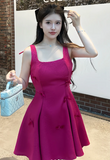 Square Neck A-Line Satin Short Prom Dresses, Fuchsia Homecoming Dresses, Sweet Birthday Dresses HZ1024