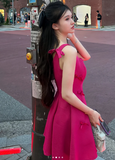 Square Neck A-Line Satin Short Prom Dresses, Fuchsia Homecoming Dresses, Sweet Birthday Dresses HZ1024