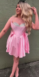 Strapless A-Line Satin Short Prom Dresses, Pink Homecoming Dresses, Sweet Birthday Dresses HZ1024