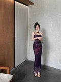 backless printed lace suspender hip skirt HZ1024