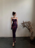 backless printed lace suspender hip skirt HZ1024