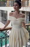 Off-the-shoulder A-Line Short Prom Dresses, Apricot Homecoming Dresses, Sweet Birthday Dresses HZ1024