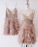 Spaghetti Strap Bodycon Short Prom Dresses, Sleeveless Homecoming Dresses Pink Birthday Dresses HZ1024