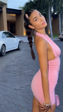 V neck Bodycon Chiffon Short Prom Dresses, Pink Homecoming Dresses, Backless Birthday Dresses HZ1024