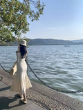 style one-shoulder white long-sleeved knitted fishtail dress HZ1024