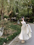 style one-shoulder white long-sleeved knitted fishtail dress HZ1024