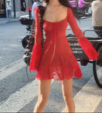 Square Neck Sheath Chiffon Short Prom Dresses Black Homecoming Dresses Long Sleeve Birthday Dresses HZ1024