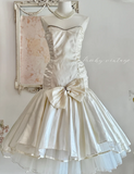 Strapless Ball Gown Satin Short Prom Dresses White Homecoming Dresses Birthday Dresses HZ1024
